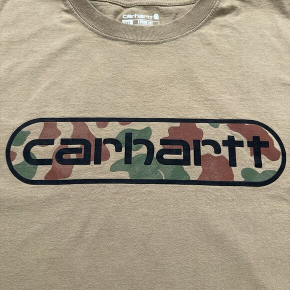 Carhartt T-Shirt 2XL Loose Fit  Tan Camo Logo Workwear Graphic Tee Big Tall - Picture 3 of 8